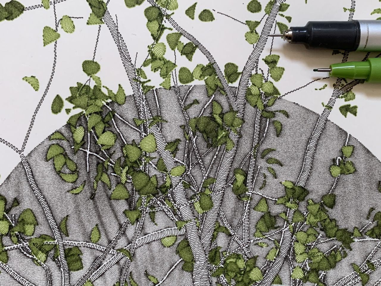 A worn out pen in dense patterns achieving unique textures